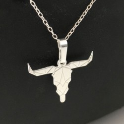 Collier pendentif tête de buffle origami argent 925/000 sur fine chaine