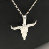 Fin collier tout en argent massif 925/000, pendentif tête de buffle origami en argent 925/000 monté sur une fine chaine en arge