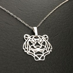 Collier pendentif tête de tigre sur fine chaine argent 925/000