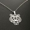 Collier pendentif tête de tigre sur fine chaine argent 925/000