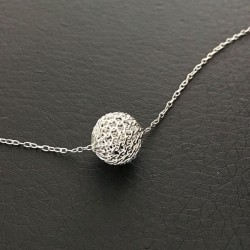 Collier pendentif boule filigranée argent 925/000 et fine chaine argent 