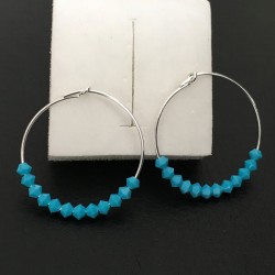 Boucles d'oreilles fines créoles argent 925/000 cristal Swarovski turquoise