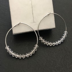 Boucles d'oreilles fines créoles argent 925/000 perles cristal Swarovski