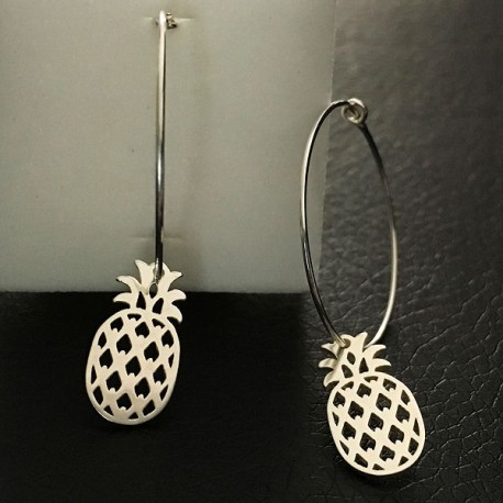 Boucles d'oreilles ananas argent 925/000 créoles anneaux 25 mm