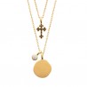 Collier double rangs pendentif croix en plaqué or 18 carats