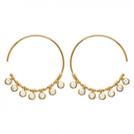 Boucles d'oreilles créoles Plaqué Or 18 carats pampilles zirconium