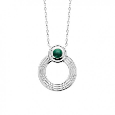 Collier pendentif anneau argent massif 925/000 pierre naturelle malachite