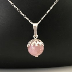 Collier pendentif pierre naturelle tourmaline rose sur chaine 45 cm
