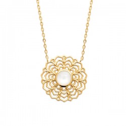 Collier fleur dentelle Plaqué Or 18 carats et pierre de lune naturelle