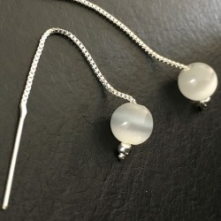 Boucles d'oreilles chainettes argent 925/000 perles oeil de chat