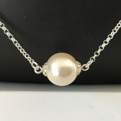 Collier pendentif perle nacrée crème Swarovski et argent 925/000