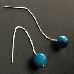Boucles d'oreilles pierre naturelle agate bleu chamarré et argent 925/000 