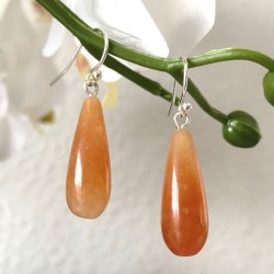 Boucles d'oreilles gouttes pierre aventurine rouge et argent 925/000