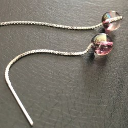 Boucles d'oreilles chainettes argent 925/000 cristal Swarovski mauve lilas