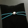 Bracelet cordon bleu turquoise boule argent 925/000 ajustable
