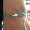 Bracelet cordon bleu turquoise boule argent 925/000 ajustable