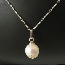 Collier pendentif perle de culture et argent 925/000 sur chaine 42 cm