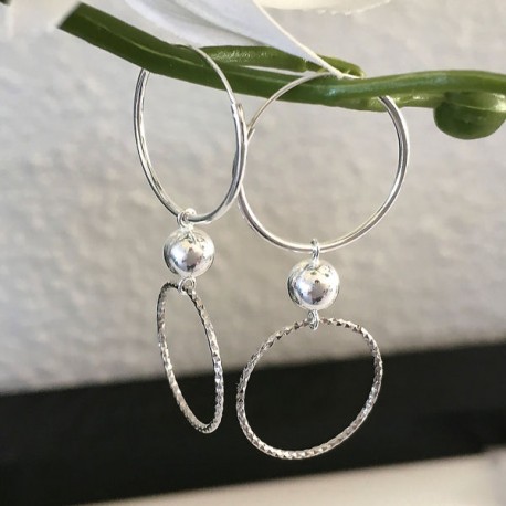 Boucles d'oreilles créoles argent 925/000 pendants anneaux ciselés 