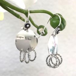 Boucles d'oreilles pendantes argent 925/000 pampilles multi anneaux