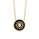 Collier Plaqué Or 18 carats pendentif œil émail noir et zirconium