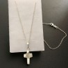 Collier argent 925/000 pendentif croix en nacre naturelle