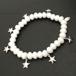 Bracelet perles blanches en cristal pampilles étoiles argent 925/000 