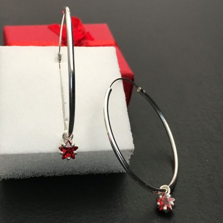 Boucles d'oreilles créoles argent 925/000 étoiles zirconium rouge