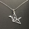 Collier pendentif oiseau grue origami en argent 925 sur fine chaine