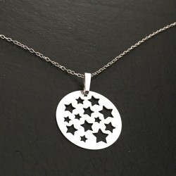 Collier pendentif médaille argent 925/000 étoiles évidées sur chaine 