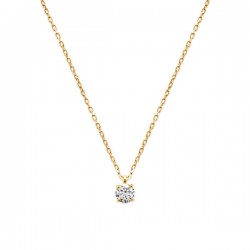 Collier Plaqué Or 18 carats solitaire zirconium griffé diamètre 5 mm