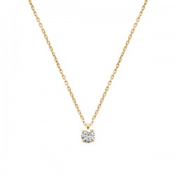 Collier Plaqué Or 18 carats solitaire zirconium griffé diamètre 5 mm