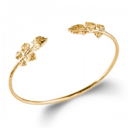 Bracelet jonc Plaqué Or 18 carats motifs feuilles