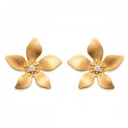 Boucles puces d'oreilles fleurs en plaqué or 18 carats et zirconium