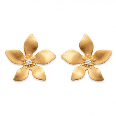 Boucles puces d'oreilles fleurs en plaqué or 18 carats et zirconium