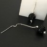 Boucles d'oreilles argent 925/000 chainettes boules strass cristal noir