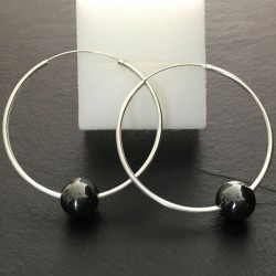 Boucles d'oreilles créoles argent 925/000 perles hématite 