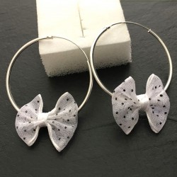 Boucles d'oreilles créoles argent 925/000 noeuds blanc en tissus organza