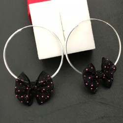 Boucles d'oreilles créoles argent 925/000 noeuds noir textile organza