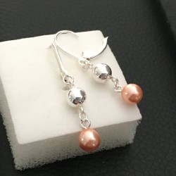 Boucles d'oreilles argent 925/000 perles nacrées Swarovski rose pêche
