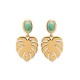 Boucles d'oreilles feuilles Plaqué Or 18 carats pierre naturelle aventurine