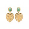 Boucles d'oreilles feuilles Plaqué Or 18 carats pierre naturelle aventurine