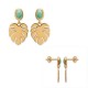 Boucles d'oreilles feuilles Plaqué Or 18 carats pierre naturelle aventurine