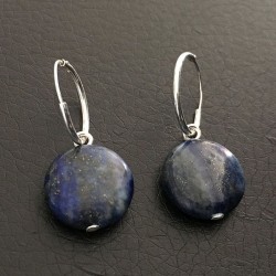 Boucles d'oreilles lapis lazuli créoles argent 925/000 et pierre naturelle