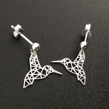 Boucles d'oreilles oiseaux colibris origami en argent 925/000