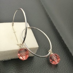Boucles d'oreilles créoles argent 925 perles cristal Swarovski rose pêche
