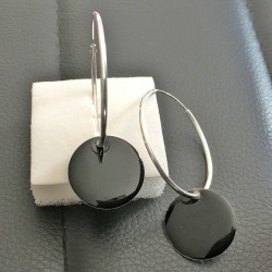 Boucles d'oreilles créoles argent 925/000 pendants disques émail noir