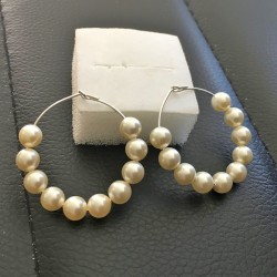 Boucles d'oreilles créoles argent 925 perles nacrées Swarovski 