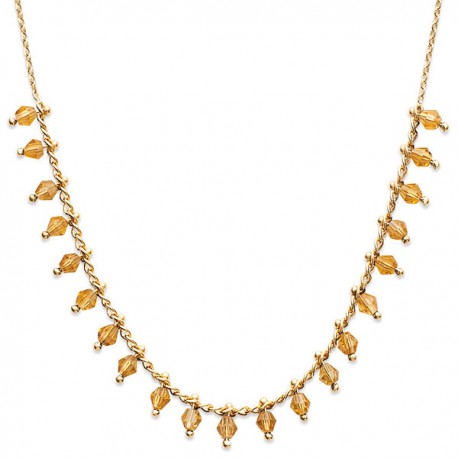 Collier Plaqué Or 18 carats pampilles cristal de couleur ambre