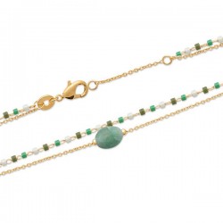 Bracelet Plaqué Or 18 carats 2 rangs pierre naturelle aventurine