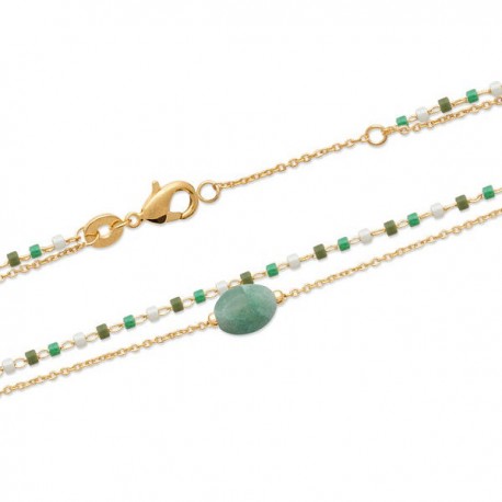 Bracelet Plaqué Or 18 carats 2 rangs pierre naturelle aventurine